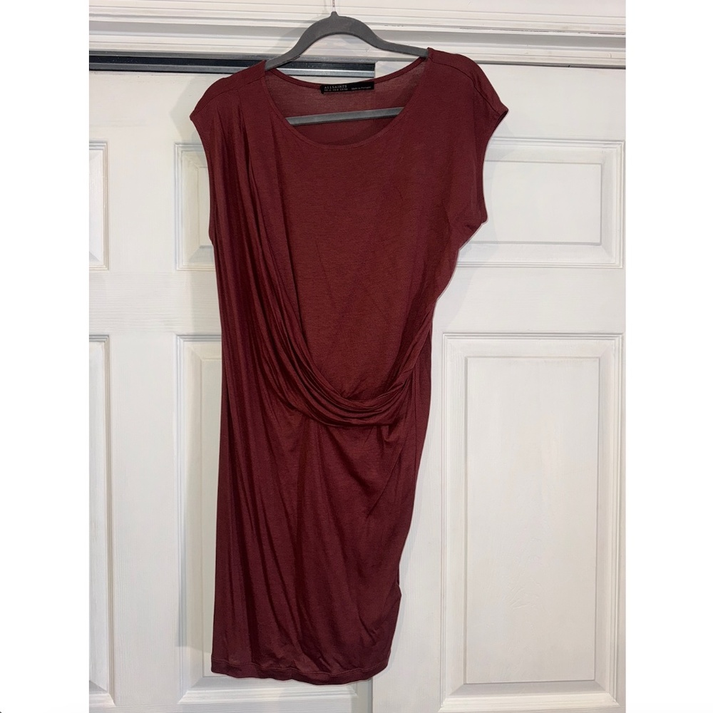 ALL SAINTS ASYMMETRICAL MAROON BURGUNDY DRAPE DRESS / TOP